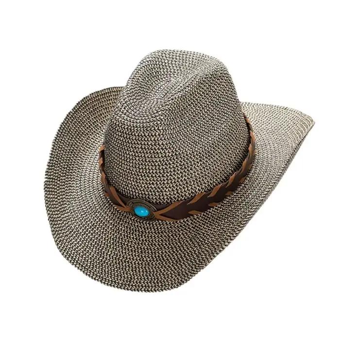 Chapeau de cowboy occidental uni simple à large bord en cuir PU