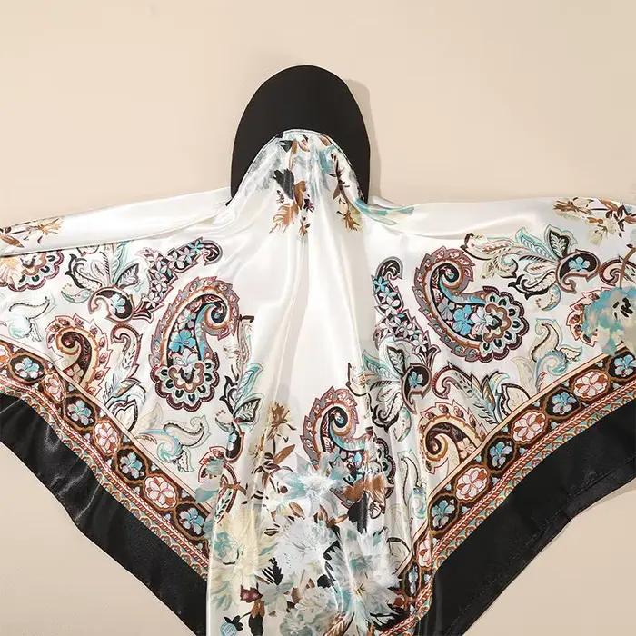 Foulard en soie satinée imprimé 2 en 1 pour femmes, élégant et pratique, chapeau de soleil et écharpe, pour vacances et occasions spéciales ```