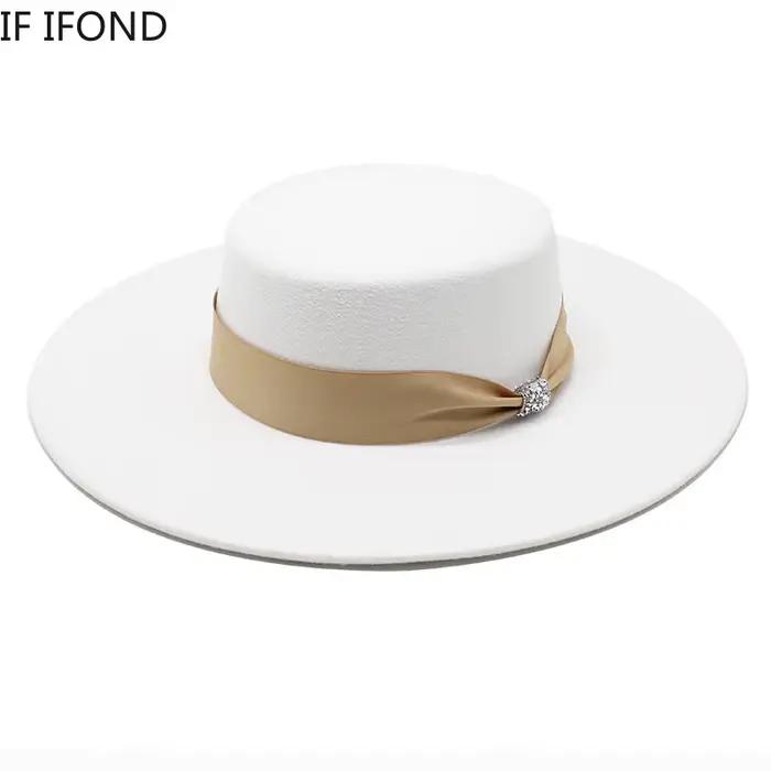Chapeau Fedoras en Satin Feutré Blanc pour Femme