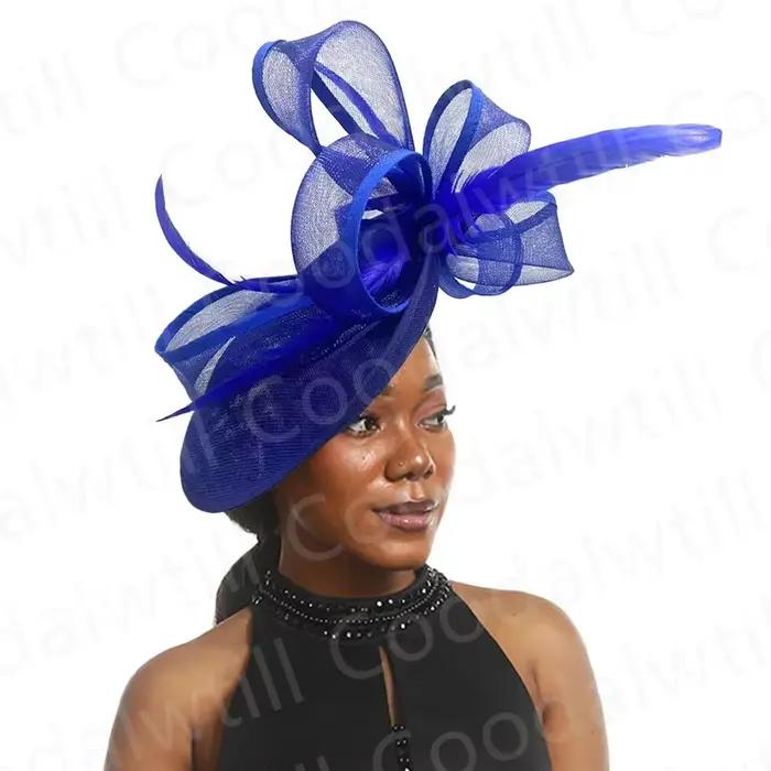 Fascinateur de mariage élégant en polyester pour femmes, bandes audacieuses, style mode, occasions spéciales comme les mariages, cocktails, courses de derby