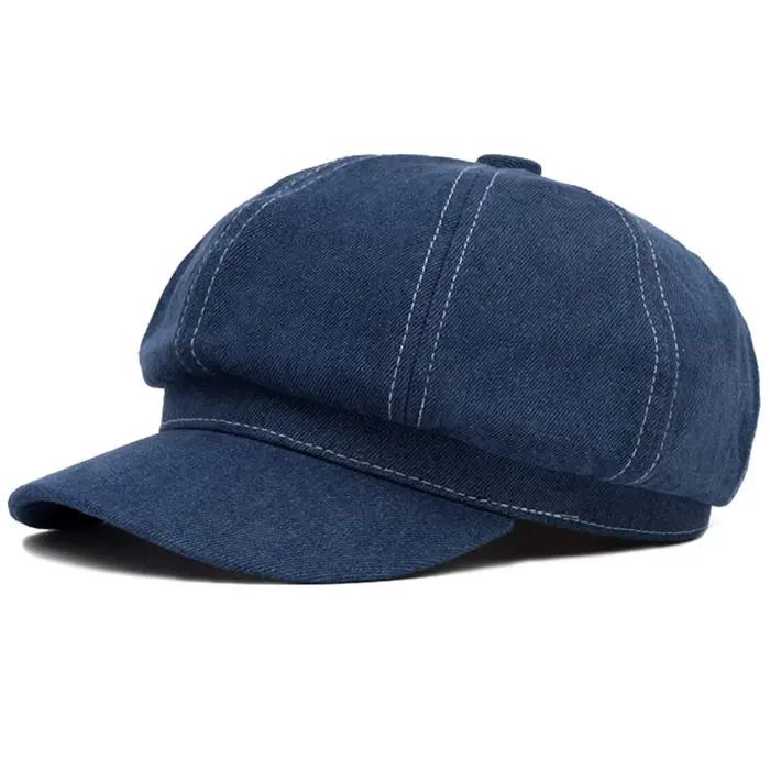 Casquette octogonale en denim de coton pour hommes et femmes