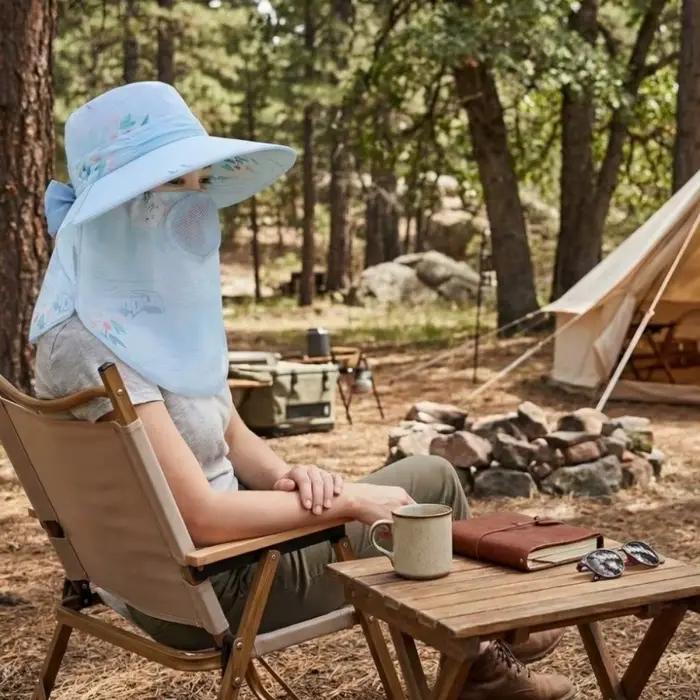 Chapeau solaire pliant avec cache visage amovible grand bord imperméable protection uv rabat cou pour activités extérieures femmes hommes occasions spéciales