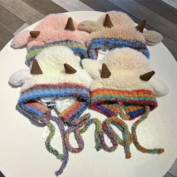 Chapeau coréen en peluche mignon couvre-oreilles tricoté chaud résistant au froid assorti avec tout automne et hiver pour homme et femme occasions spéciales