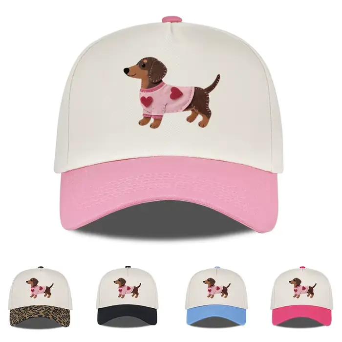 Casquette de baseball colorée à imprimé cœur et motif teckel mignon | Chapeau de soleil réglable et respirant