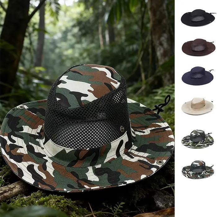 Chapeau de pêcheur en maille anti-UV protection solaire large bord pliable pour hommes activités de plein air escalade chasse pêche camping randonnée voyage