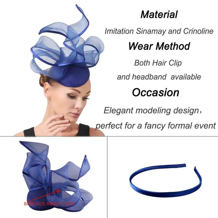 Sinamay-Chapeaux Derby bleu royal avec nœud papillon pour femme