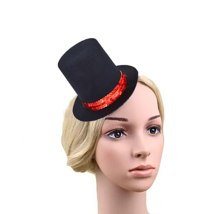 Mini chapeau haut de forme à paillettes rouges pour femmes et filles