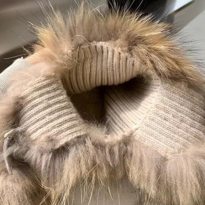 Fourrure naturelle raton laveur mode femme casquette femmes Double couche tricoté chapeau respirant confortable en