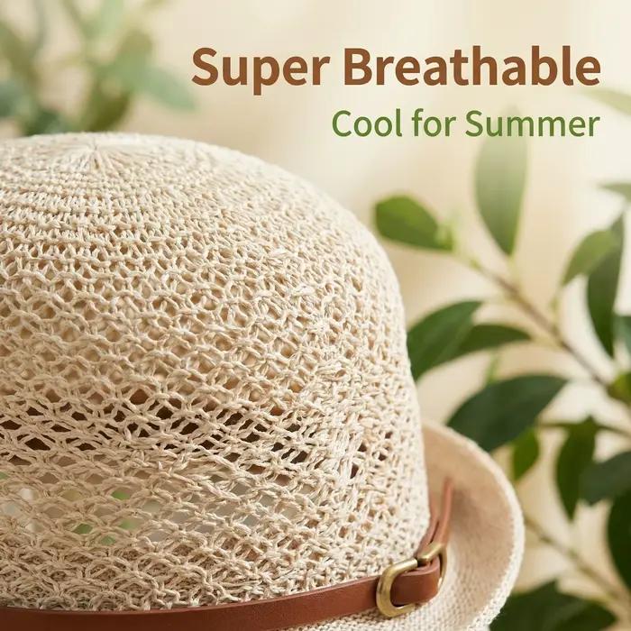 Chapeau de paille brodé élégant pour femme - Accessoire de mode estival | Structure tricotée