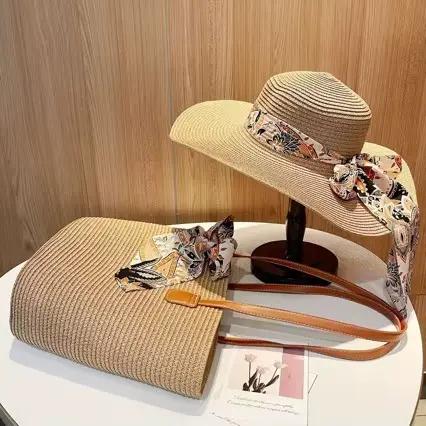 Ensemble chapeau de paille anti-UV et sac fourre-tout