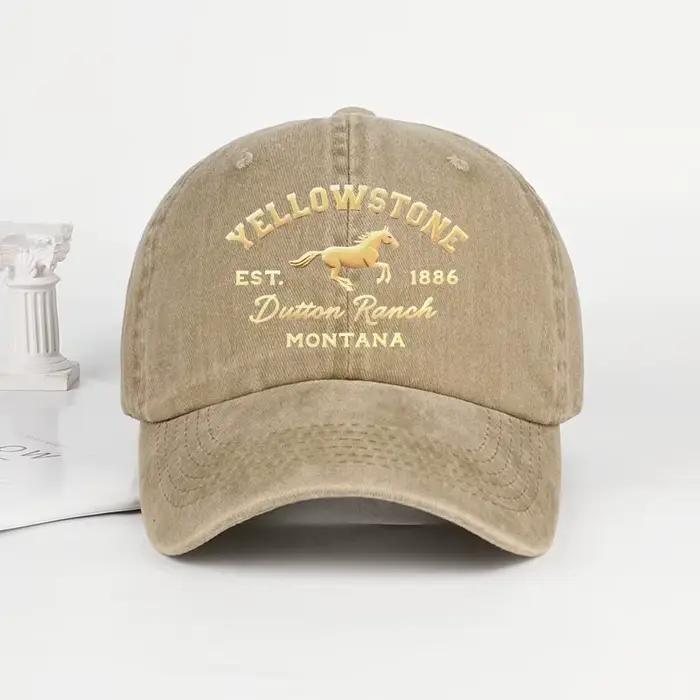 Casquette de baseball délavée imprimé cheval Yellowstone légère et respirante réglable pour usage décontracté et camping occasionnels et cadeau pour les fans de Yellowstone