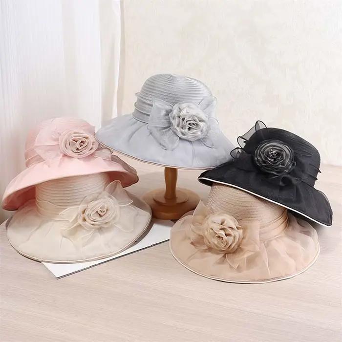 Chapeaux seau à fleurs en maille pour femmes