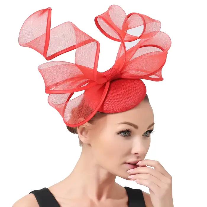 Sinamay-Chapeaux Derby bleu royal avec nœud papillon pour femme