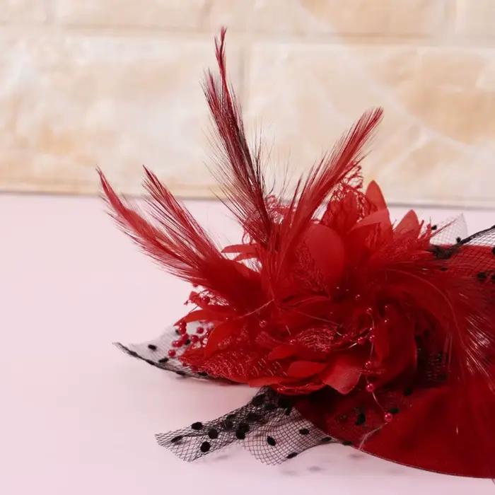 Fascinator fleuri en tissu pour cheveux avec plume, pour femmes, mariage, soirées, galas