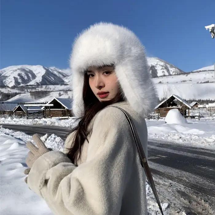 Nouveau épaissir fausse fourrure Bomber chapeau hiver chaud Protection des oreilles russie Ushanka