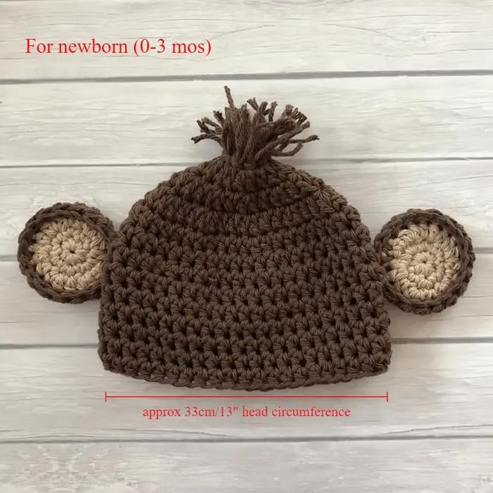 Chapeau de singe mignon pour bébé 0-3 mois ensemble de couvre-couches et chapeau de pêcheur à dessins animés pour sessions de photos et sorties