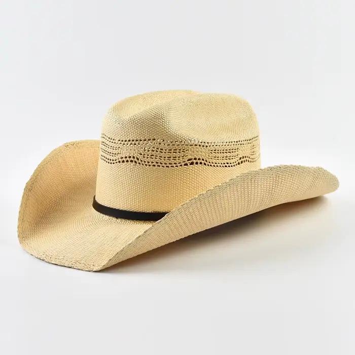 Chapeaux de cowboy en paille pour hommes et femmes, style vintage, à large bord bouclé, chapeaux de cowgirl, chapeau d'été pour l'extérieur, protection solaire