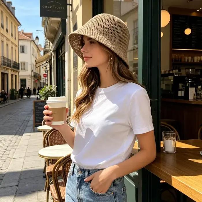 Nouveau Chapeau Bob d'été uni à large bord pour femme