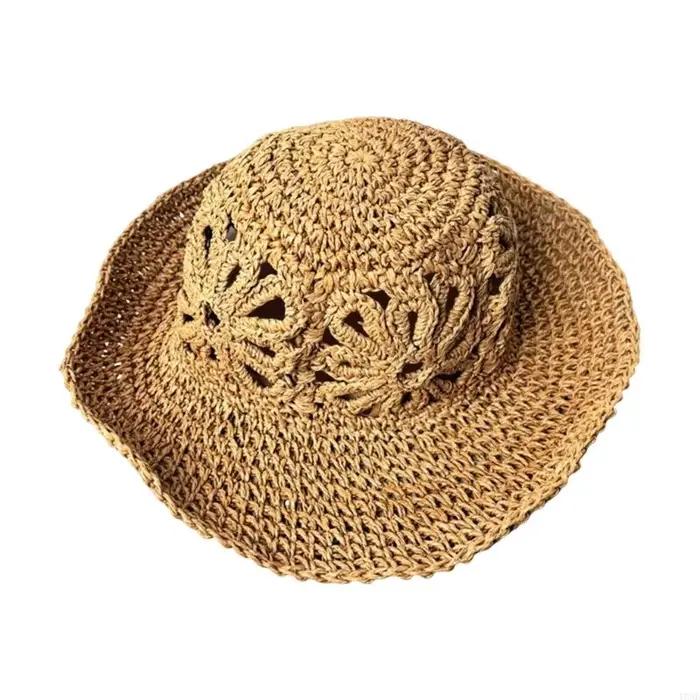 Chapeau soleil en paille ajouré à larges bords