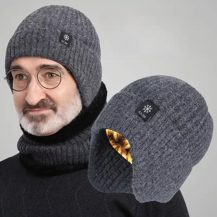 Hommes hiver tricoté chapeau en peluche chaleur casquette à visière en plein air cache-oreilles décontracté mode fausse fourrure doublé Bomber chapeaux cyclisme Protection des oreilles