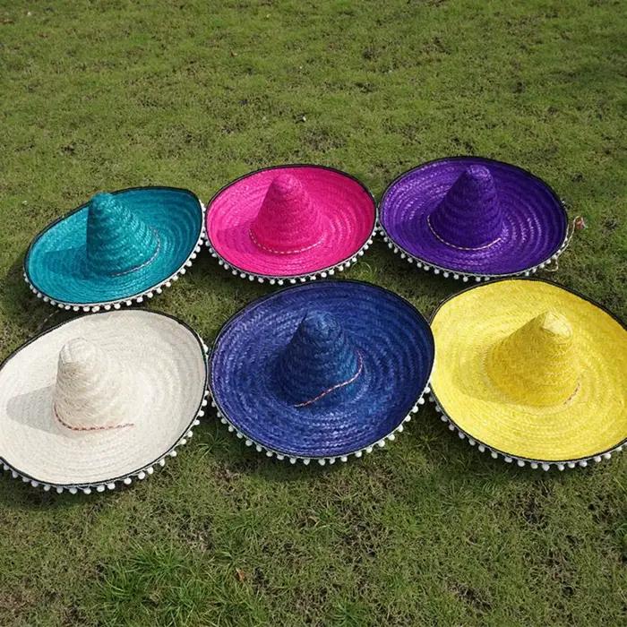 Chapeaux de paille colorés à large bord pour femmes