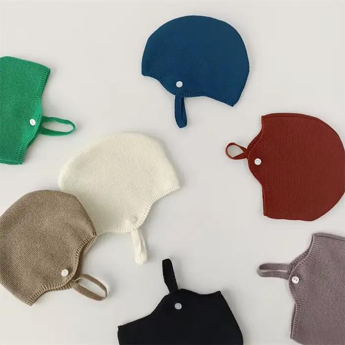Corée nouveau-né bébé tricot chapeau couleur unie réglable enfants Bonnet doux