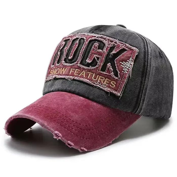Casquette de baseball unisexe en coton brodée lettre Rock protection solaire extérieure quatre saisons activités sportives homme femme