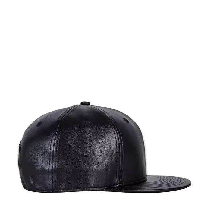 Chapeau à bords plats en cuir noir pour hommes