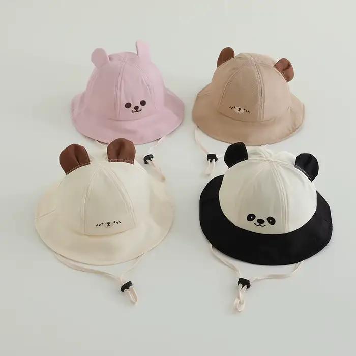 Nouveau Panama été bébé seau chapeau pour garçons filles coton mignon ours enfant en bas âge casquette de soleil