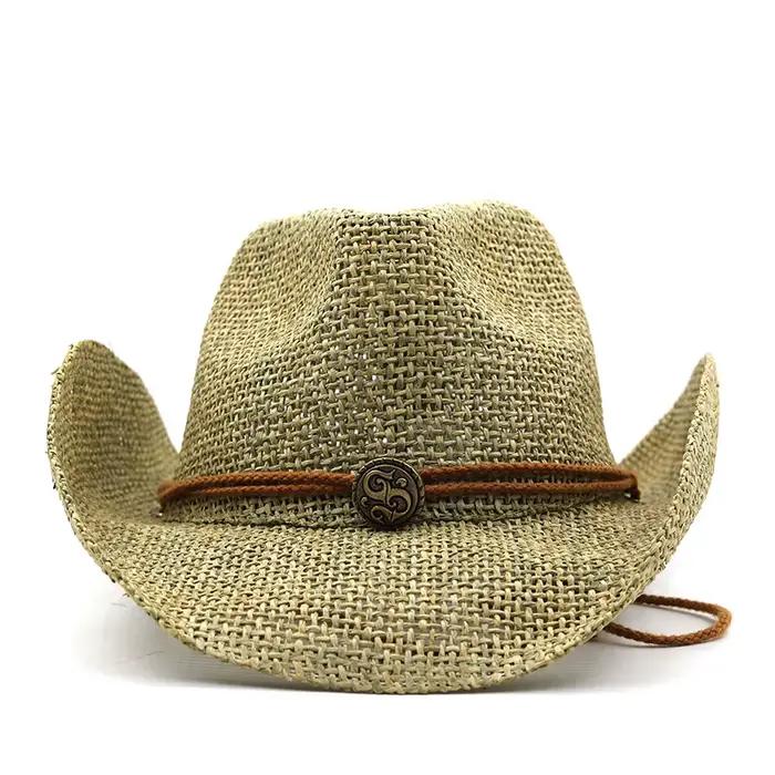 Chapeaux de Cowboy occidentaux en paille de papier Simple pour femmes et hommes