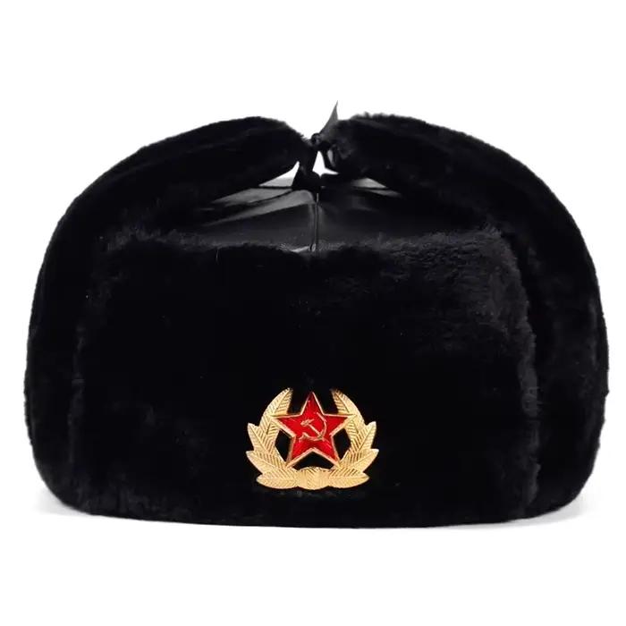 Casquette d'hiver russe en fausse fourrure de lapin avec cache-oreilles