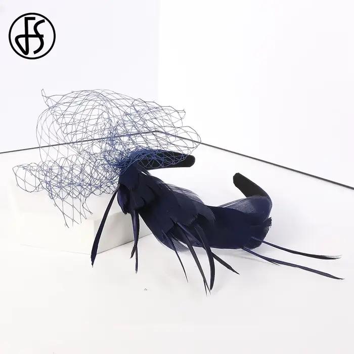 FS – chapeau fascinateur de mariée élégant avec plumes de voile