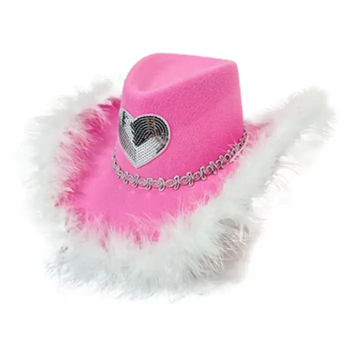 Chapeau western à motif de cœur à paillettes pour femmes