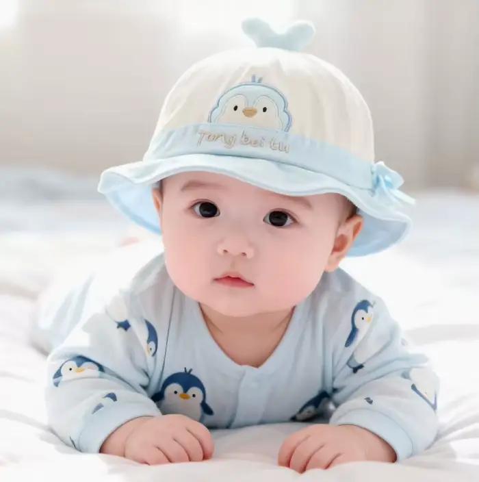 Chapeau de pêcheur brodé avec dessin animé pour bébé