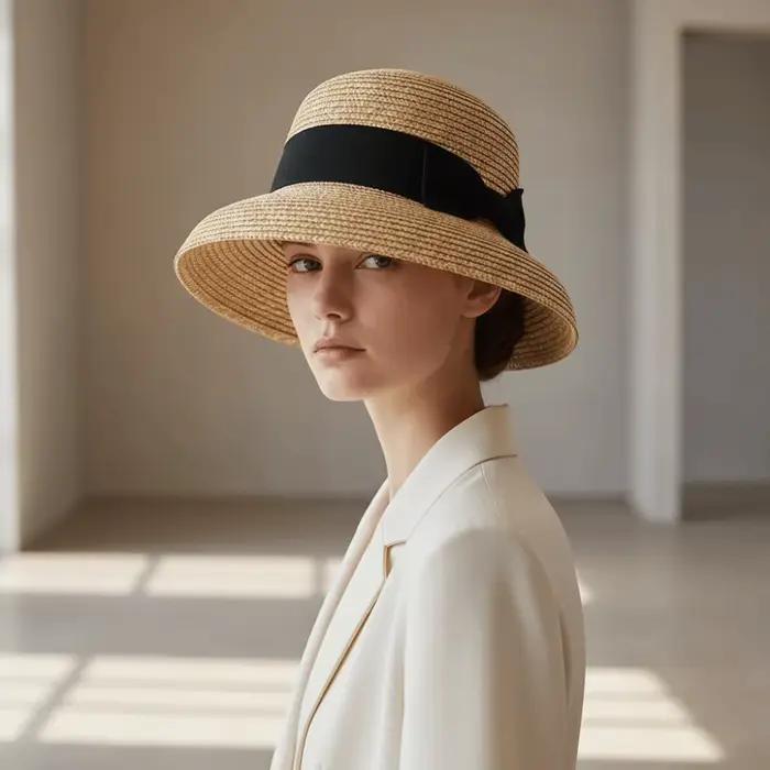 Chapeau de soleil cloche en paille de blé tressée haute densité