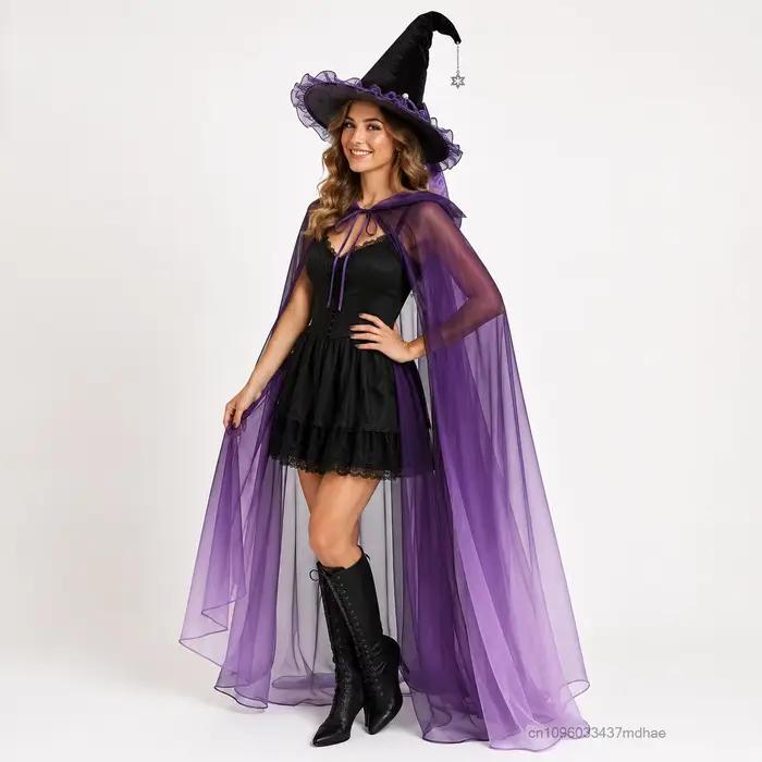 Chapeau de sorcière pour femme pour Halloween avec bordure en dentelle violette