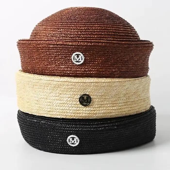 Chapeau de paille rond 100% naturel pour femmes
