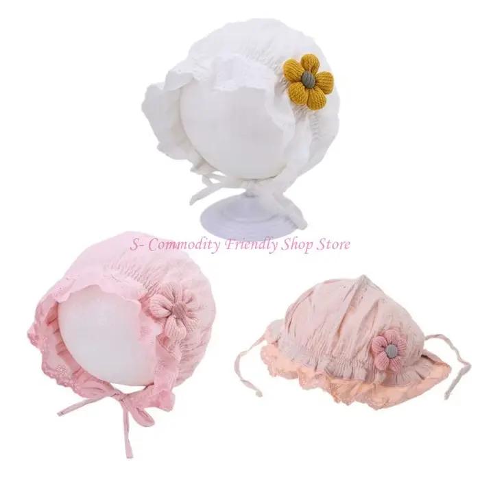 Bonnet bébé en coton à mode 85AE avec bordure en dentelle