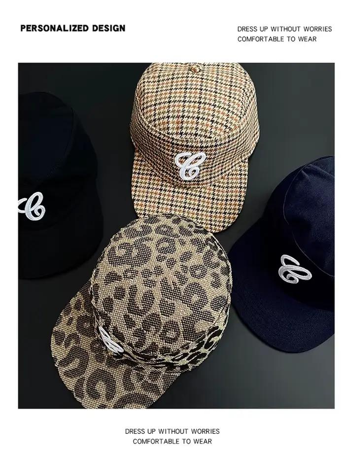 Casquette de Baseball à carreaux imprimé léopard rétro coréen pour femmes