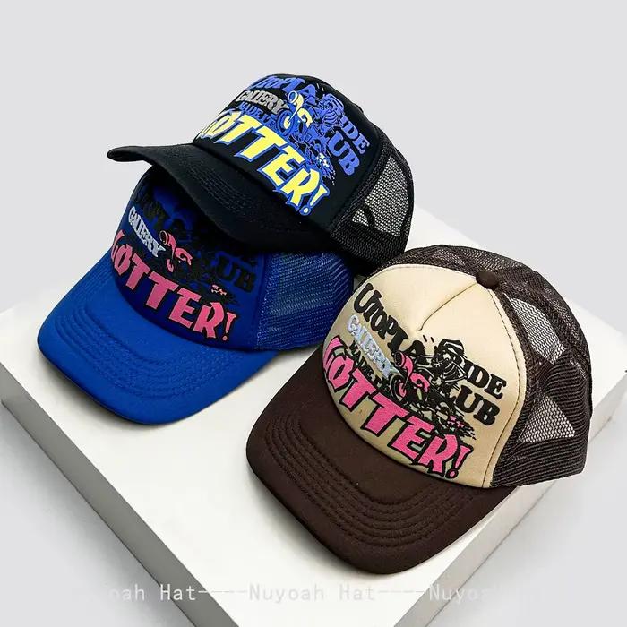Casquettes de baseball American Street Letters en maille respirante, design color block, protection solaire, style urbain pour homme et femme occasions extérieures