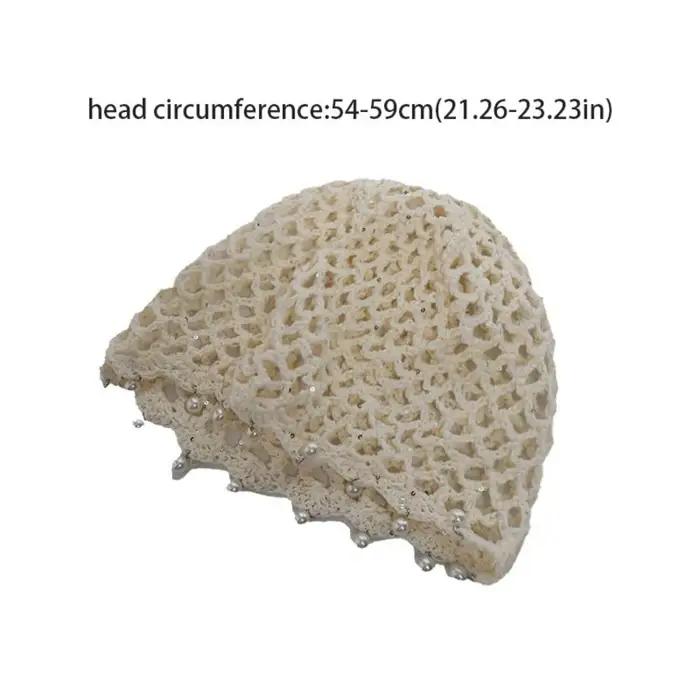 Chapeau tricoté au crochet femme polyvalent avec perles et glands style bohème pour plein air et occasions spéciales