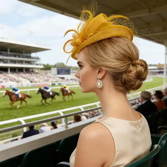Chapeau élégant en raphia garni plumes pour femmes