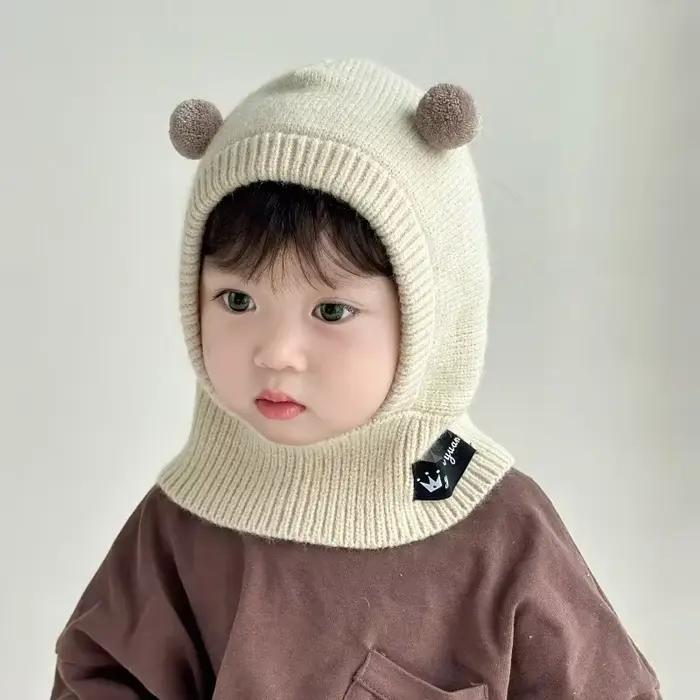 Chapeau bébé tout-en-un en laine tricotée pour filles et garçons, doux et chaleureux, idéal pour les sorties hivernales et les occasions spéciales