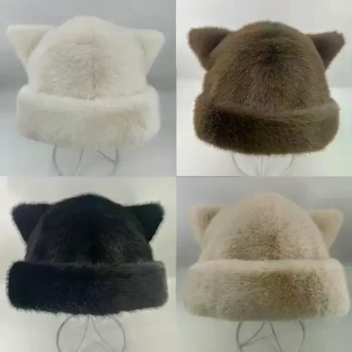 Bonnet chaud avec oreilles de chat pour femme
