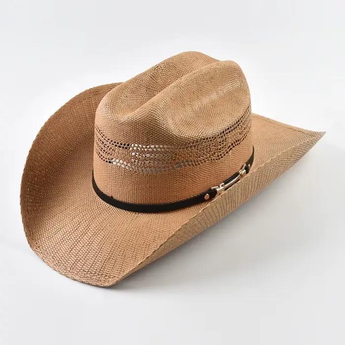 Chapeaux de cowboy en paille pour hommes et femmes, style vintage, à large bord bouclé, chapeaux de cowgirl, chapeau d'été pour l'extérieur, protection solaire