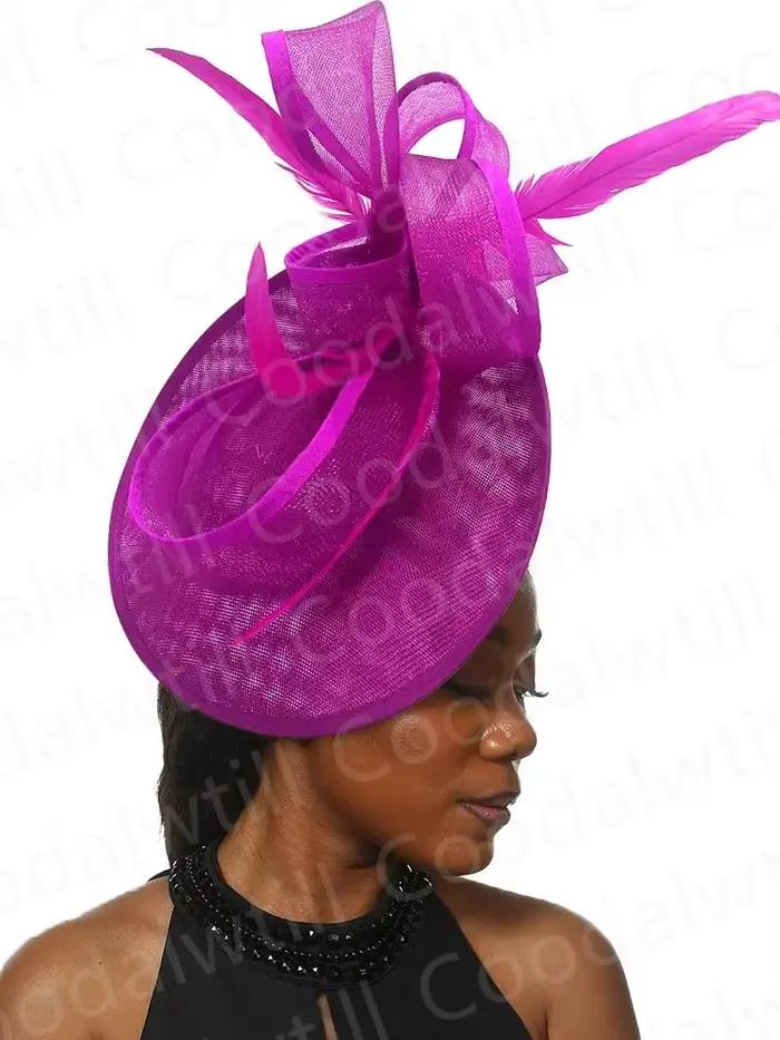 Fascinateur de mariage élégant en polyester pour femmes, bandes audacieuses, style mode, occasions spéciales comme les mariages, cocktails, courses de derby
