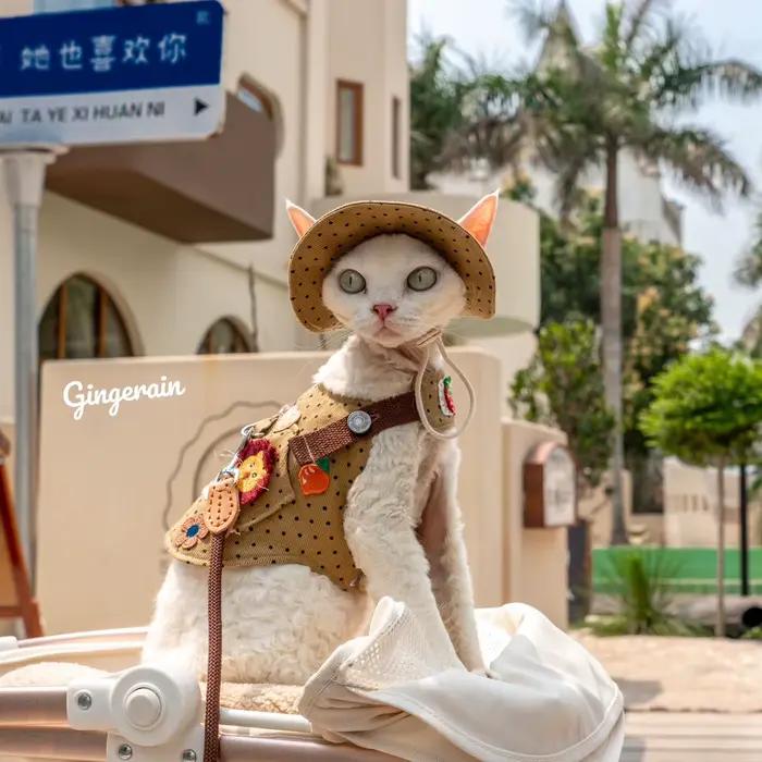 Chapeau de chat en fibre de coton réglable élégant pour chats et petits animaux de compagnie occasions spéciales confortable Blanc Gris
