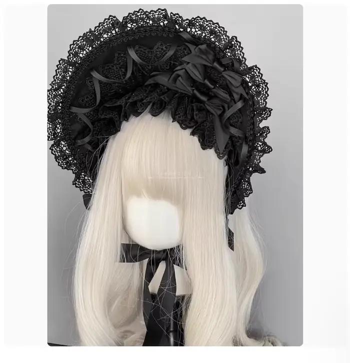 2025 Original fait à la main Lolita noir dentelle Bonnet foncé Style gothique Bnt Vintage princesse chapeau de soleil femme doux fil bord chapeaux