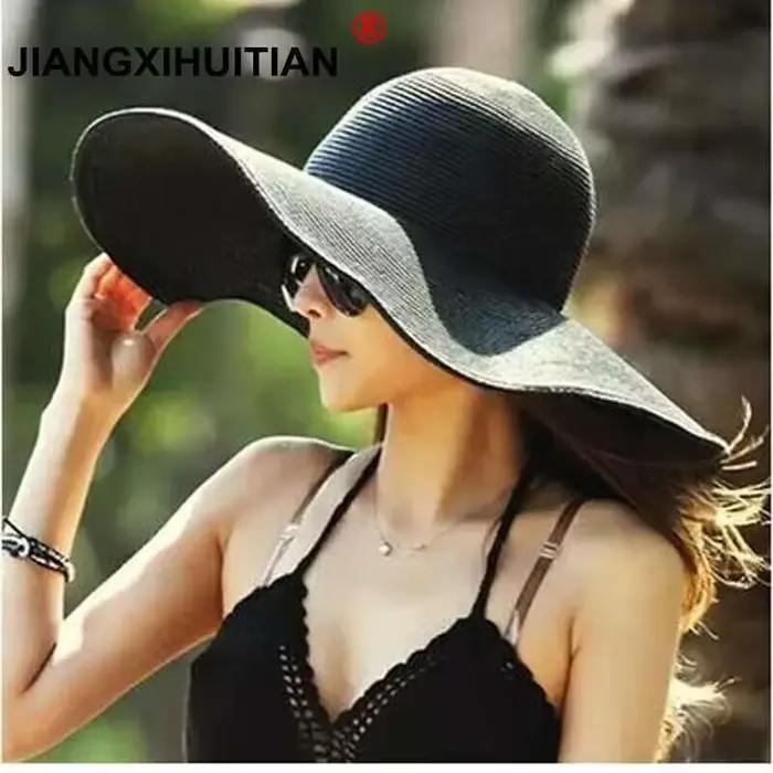2017 D'été De Mode de Paille Souple Chapeaux Casual Vacances Voyage Large à larges bords