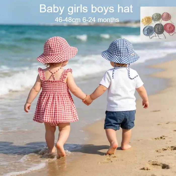 Chapeau de soleil pour bébé unisexe avec motif écossais protection solaire large bord réglable adapté 4-18 mois occasions estivales enfants